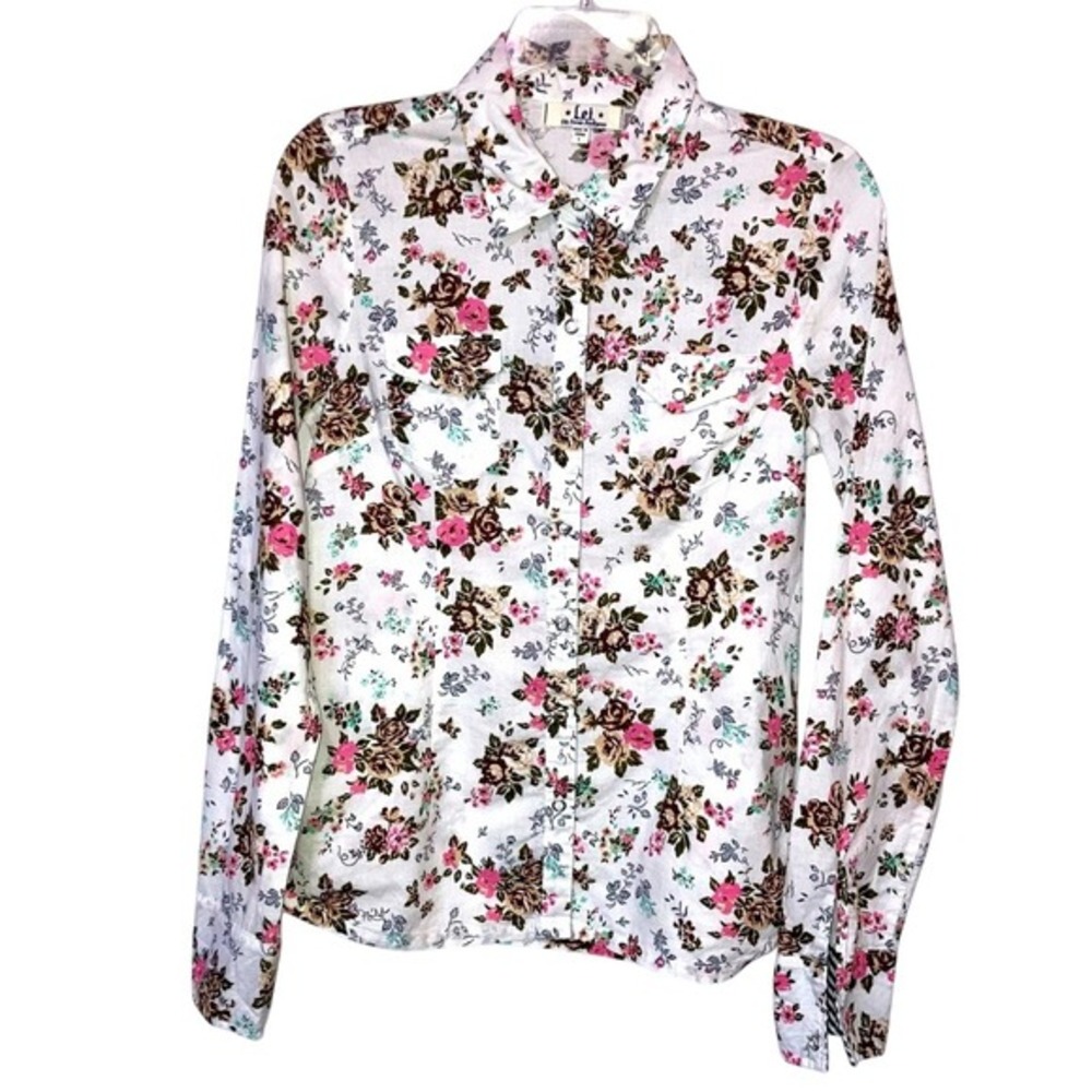 l.e.I. Floral Fitted Button Down‎ Shirt Juniors Large